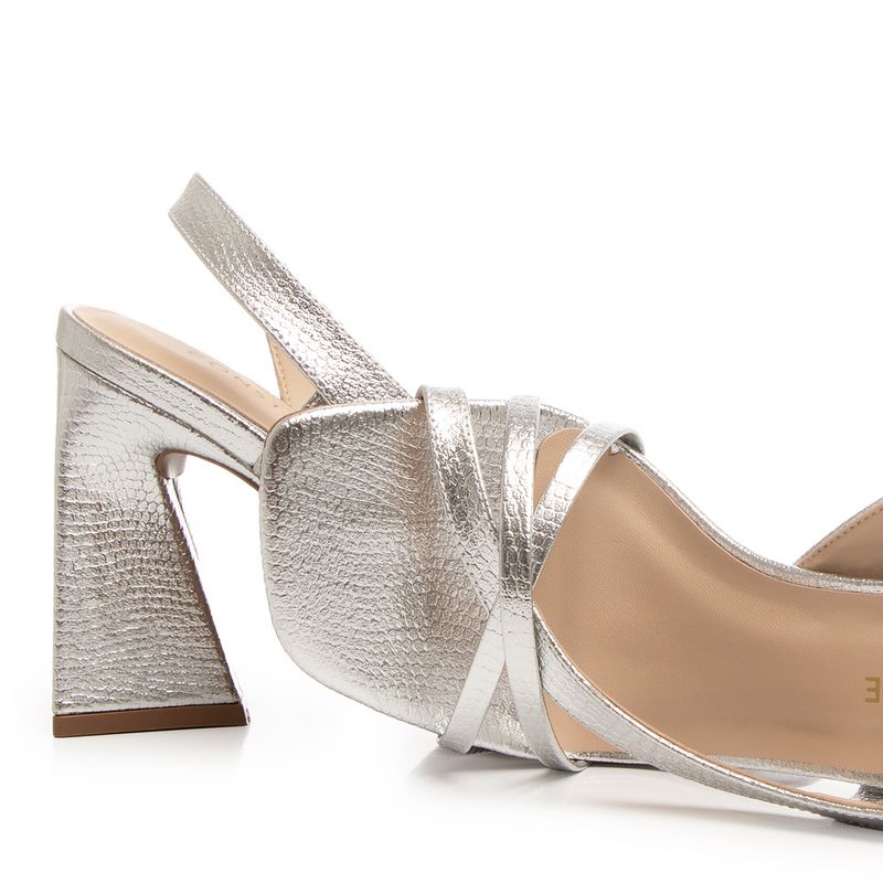 Sandália Prata Salto Bloco Texturizada Constance Calçados