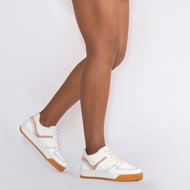 Tênis Branco Costuras Multicolor - Constance Calçados