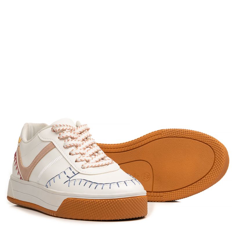 Tênis Branco Costuras Multicolor - Constance Calçados