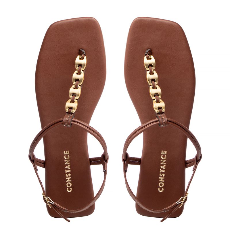 Rasteira Marrom Enfeites Corrente Constance Calçados