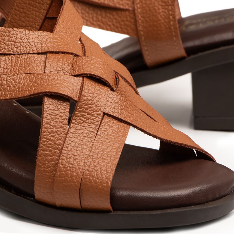 Sandália Caramelo Couro Comfort Tiras - Constance Calçados