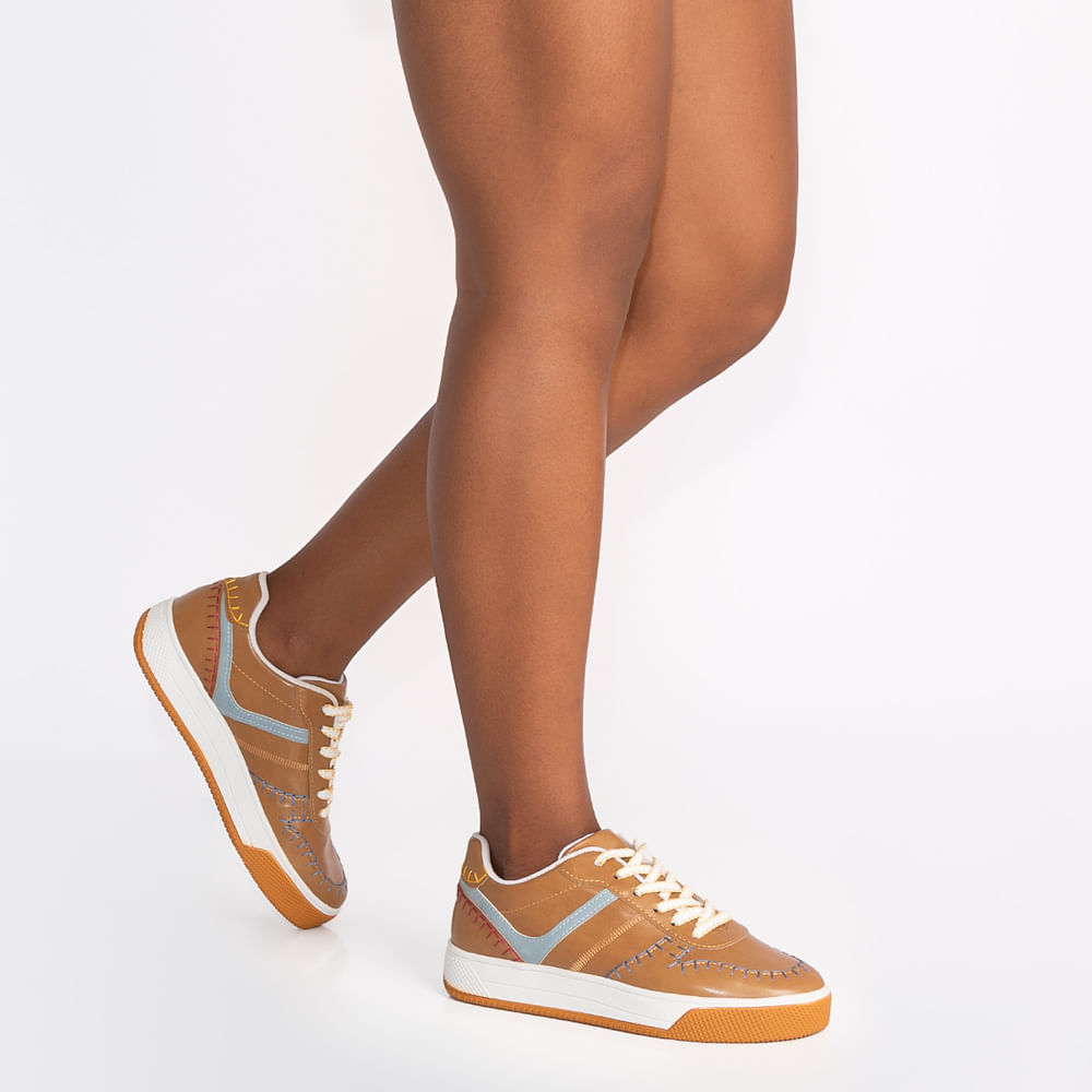 Tênis Caramelo Costuras Multicolor - Constance Calçados