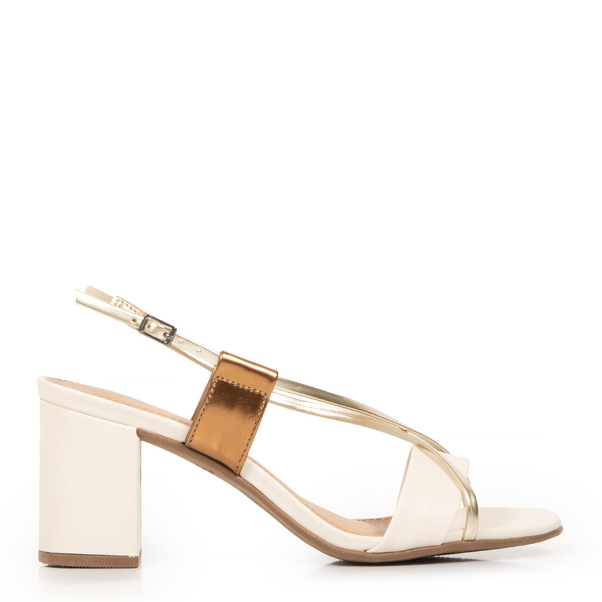 Sandália Off White Salto Bloco Tiras Constance Calçados