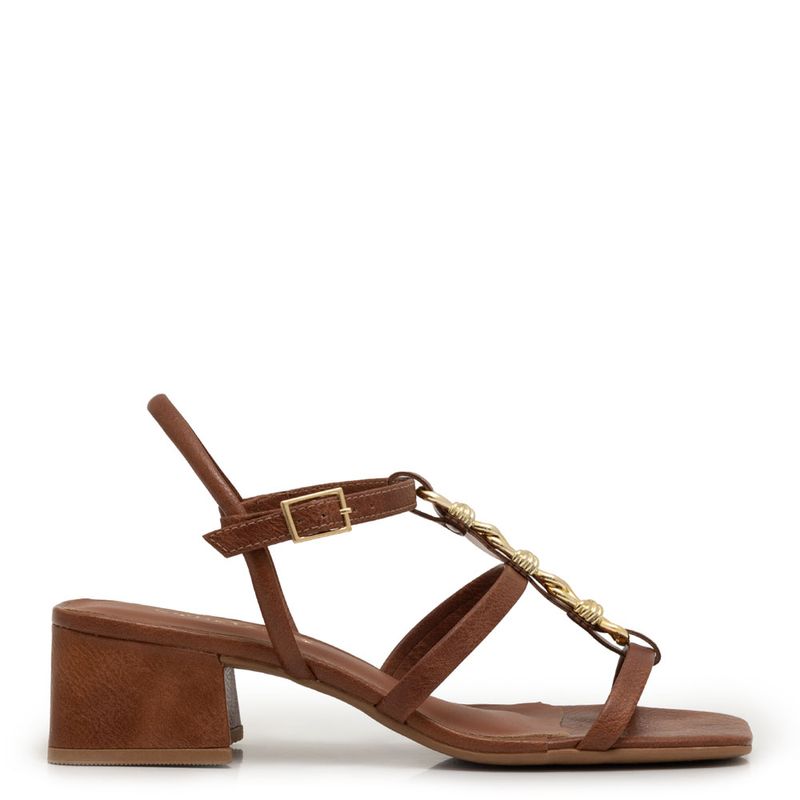 Sandalia Caramelo Salto Bloco Medio Constance Calçados