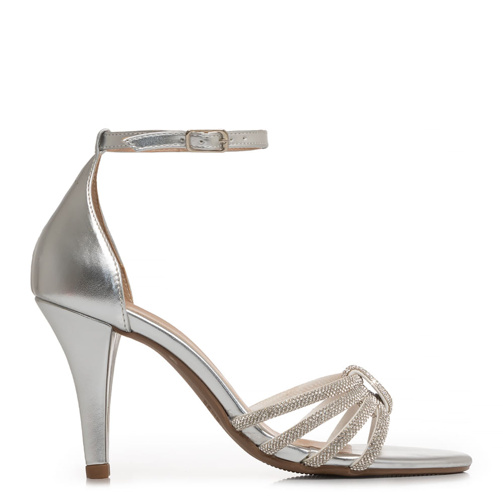 Sandália Prata Tiras Strass Constance Calçados