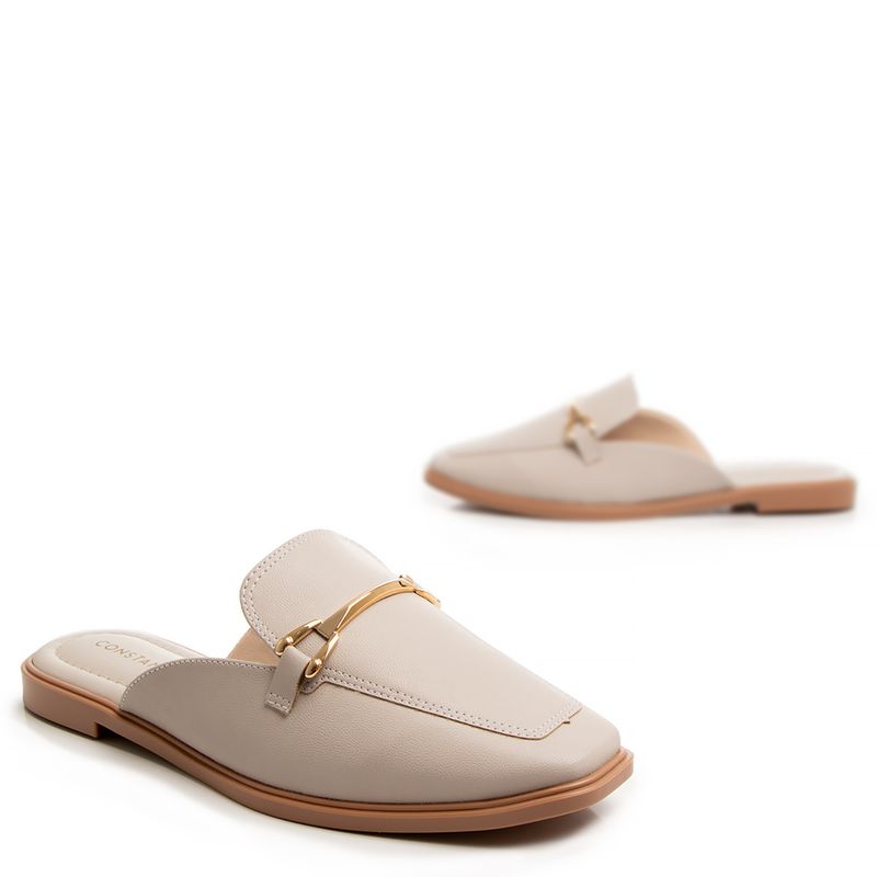 MANA スクエア・カットミュール BEIGE EMBOSS 37size 美品 Mule Cinza Bridão Bico Quadrado - Constance Calçados