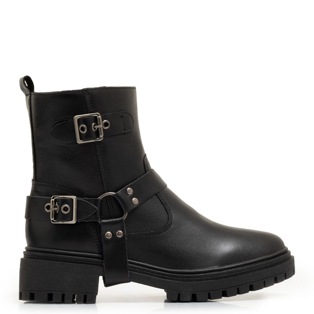 Bota Preta Couro Biker Constance Calçados
