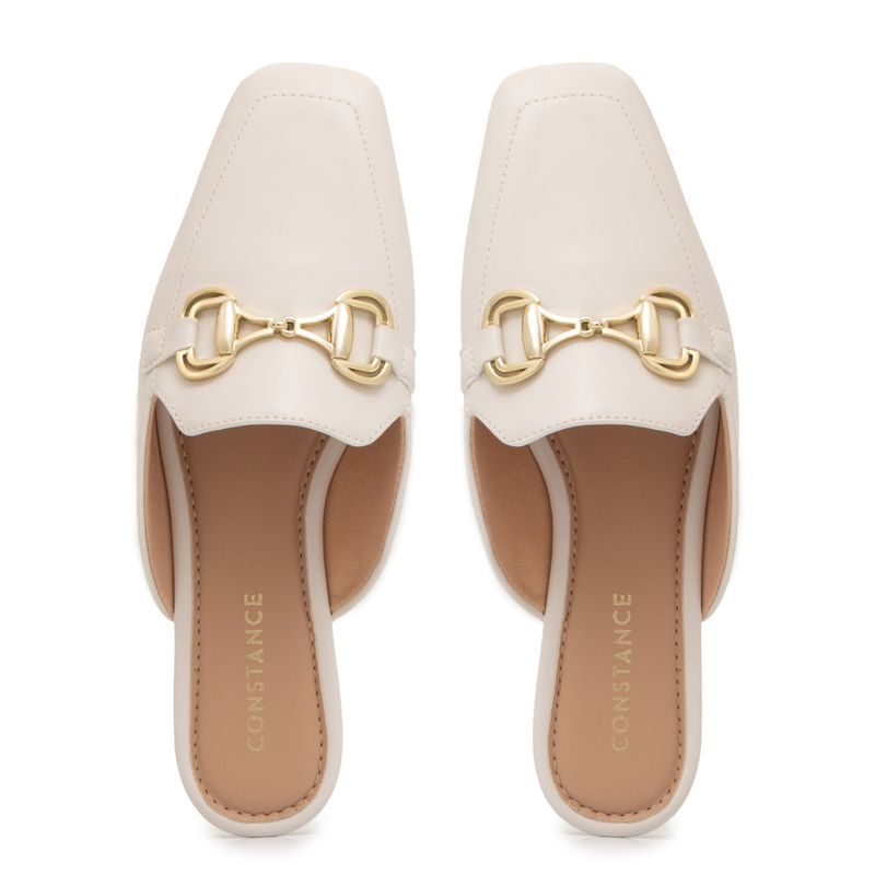 Mule Bico Quadrado Bridão Off White - Constance Calçados