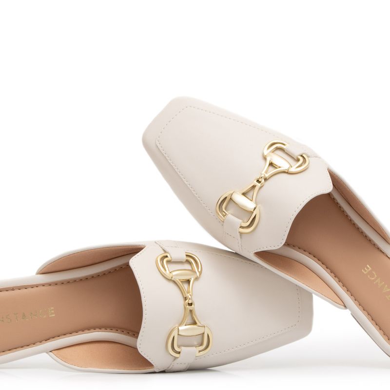Mule Bico Quadrado Bridão Off White - Constance Calçados