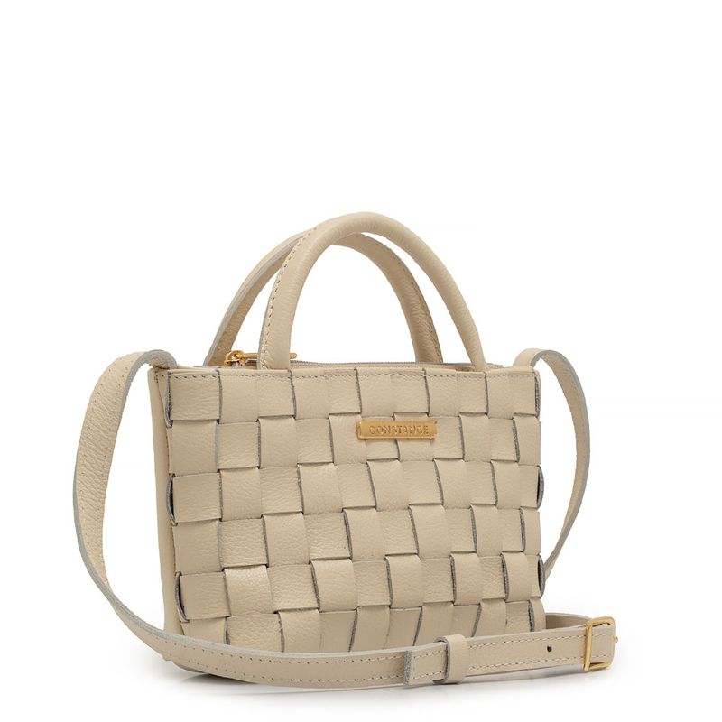Bolsa Tiracolo Couro Tressê Off White - Constance Calçados