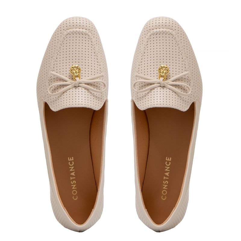 Mocassim Laço Enfeite Off White - Constance Calçados
