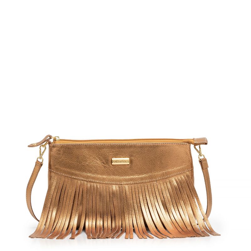 Bolsa Tiracolo Couro Franja Bronze - Constance Calçados