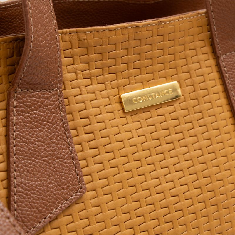 Bolsa Tote Bicolor Mostarda Couro Alça Geométrica - Constance Calçados