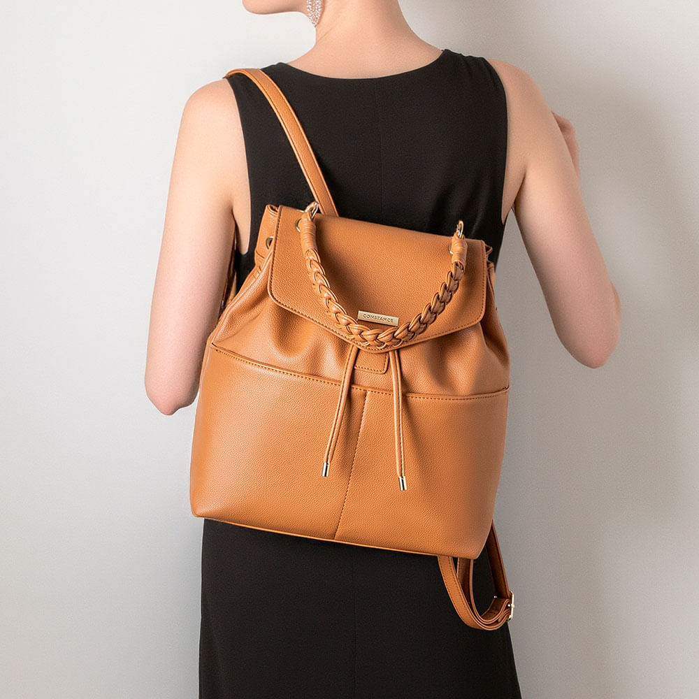 バッグ Caristyle Mochila Alça Trançada Caramelo - Constance Calçados