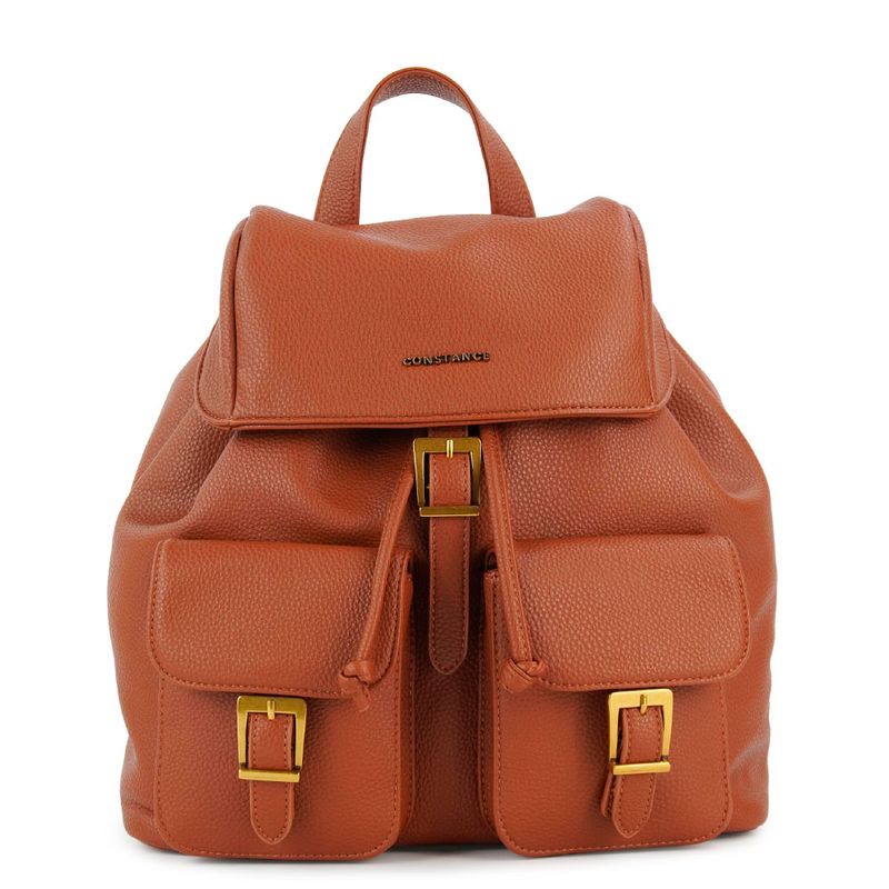 Mochila Bolsos Frontais Fivelas Caramelo - Constance Calçados