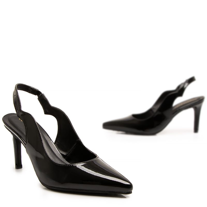 オッフェン　pointed-FRIN / BEIGE & BLACK Scarpin Preto Slingback Verniz Casual - Constance Calçados