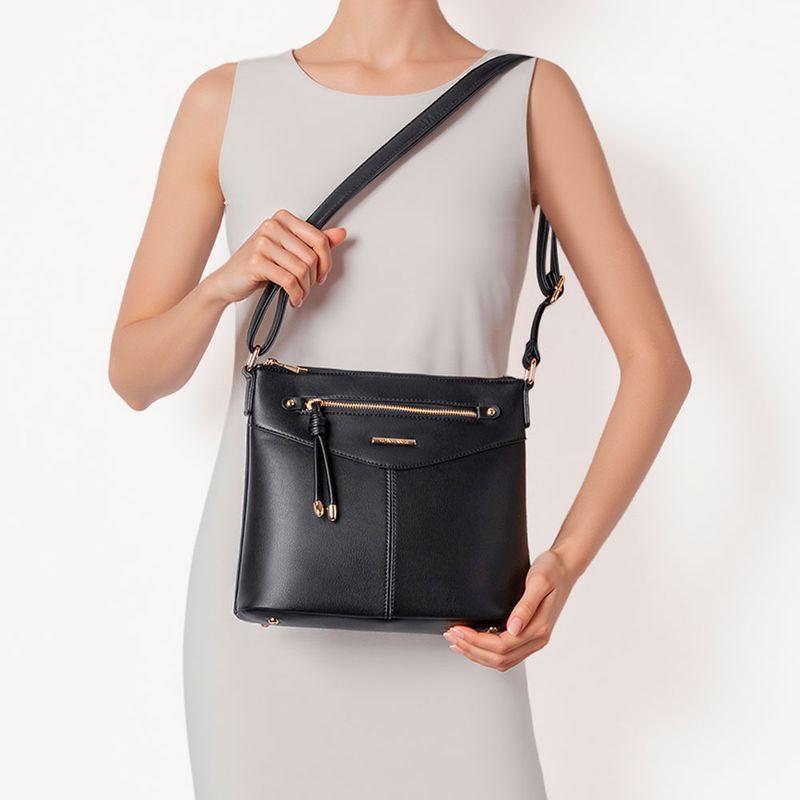 Bolsa Tiracolo Zíper Preta - Constance Calçados
