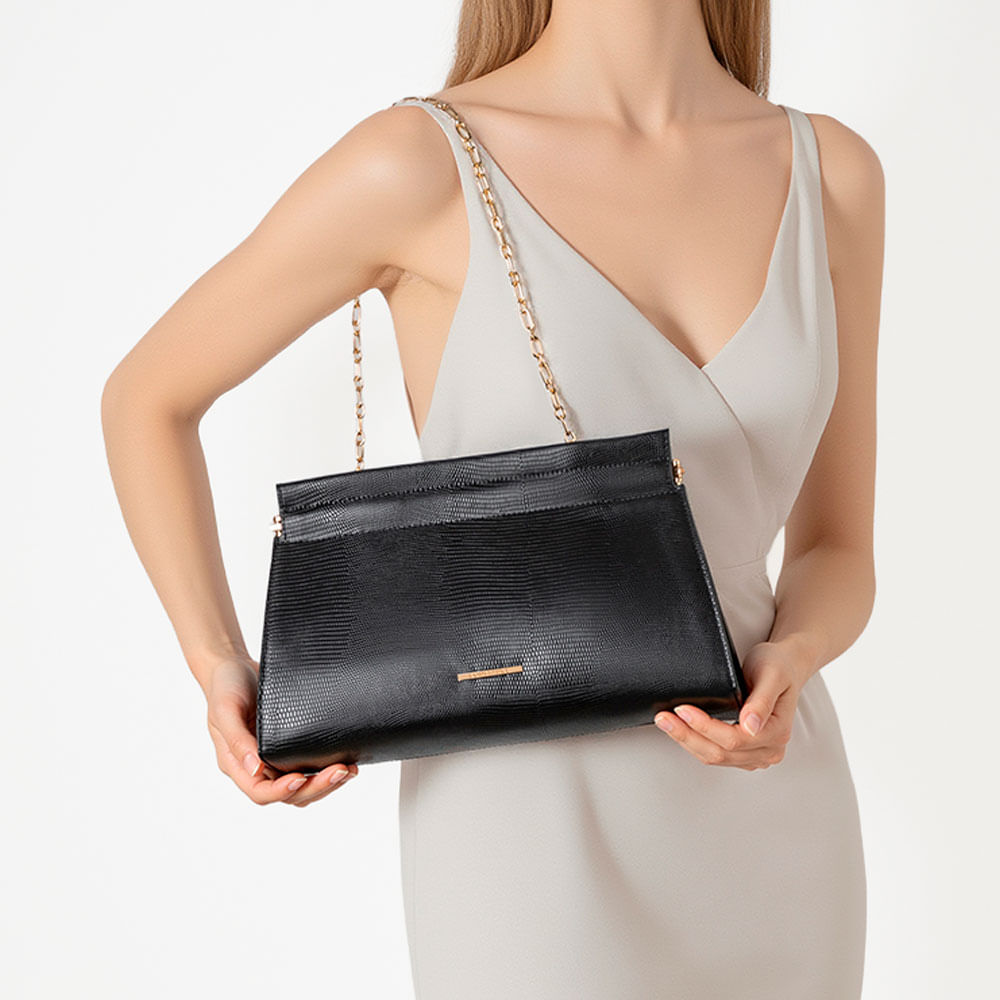 Clutch Textura Lizard Preta - Constance Calçados