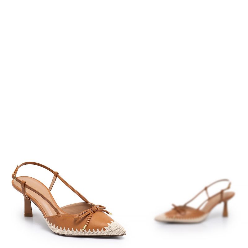 Scarpin Caramelo Laço Bordado - Constance Calçados