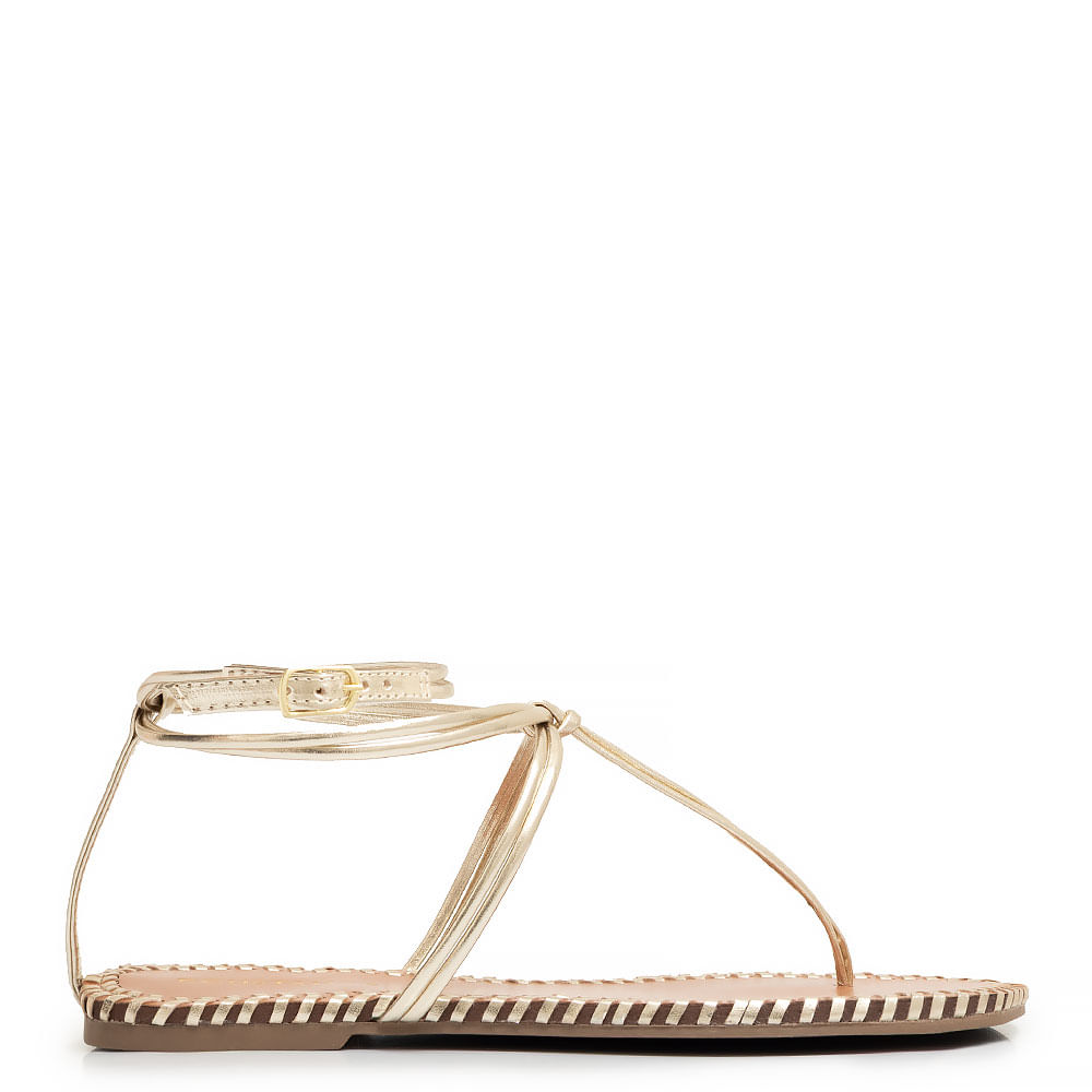 Rasteira Dourada de Tiras - Constance Calçados