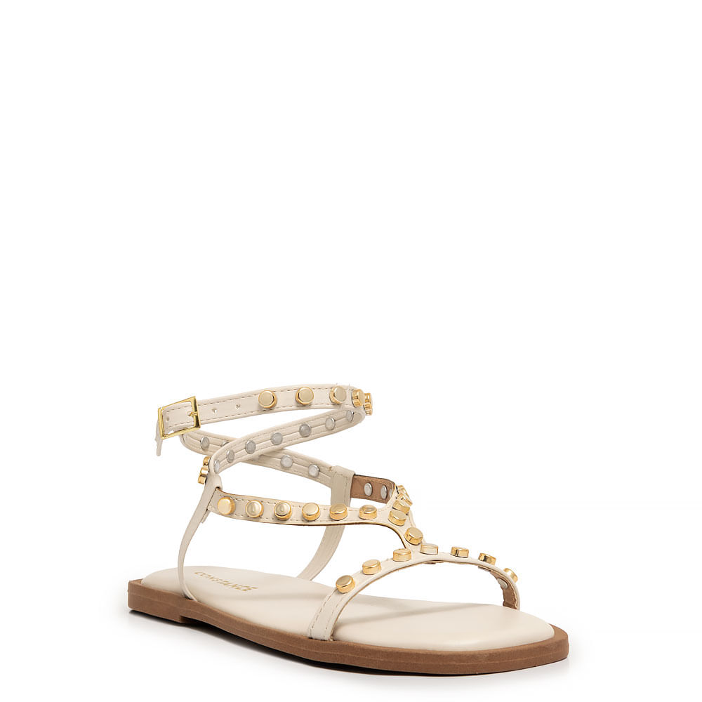 Rasteira Off White Tachas - Constance Calçados