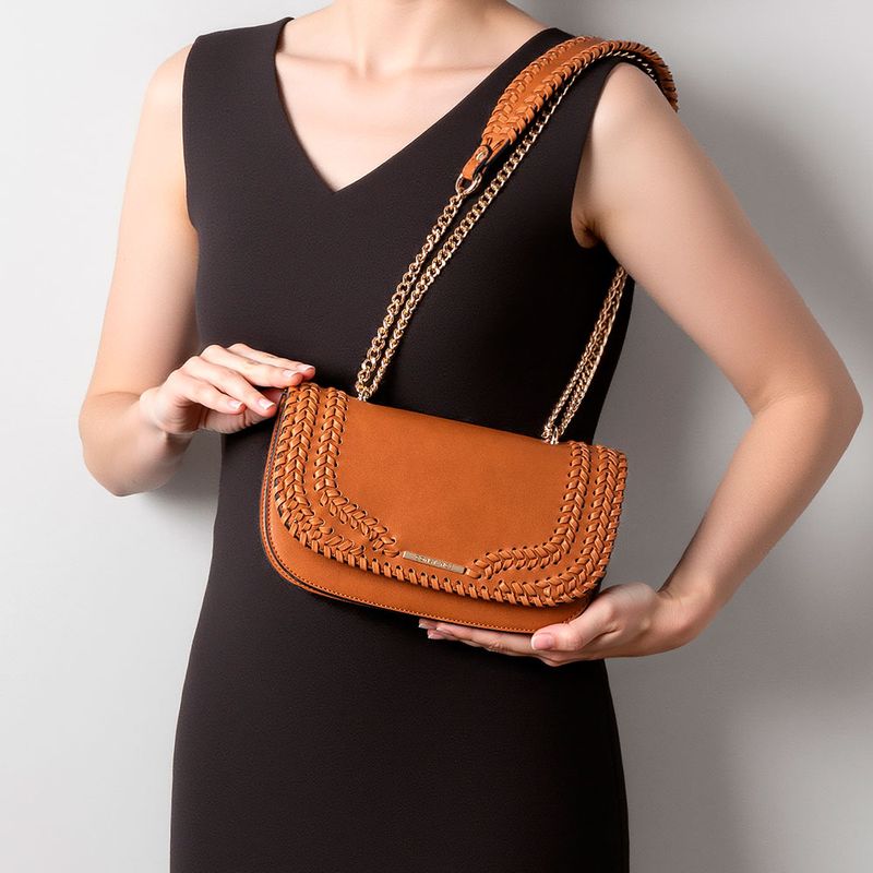 Bolsa Tiracolo Trançada Caramelo - Constance Calçados