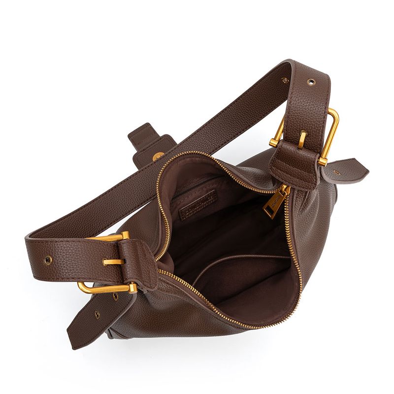 Bolsa Hobo Lapela Fivela Café - Constance Calçados