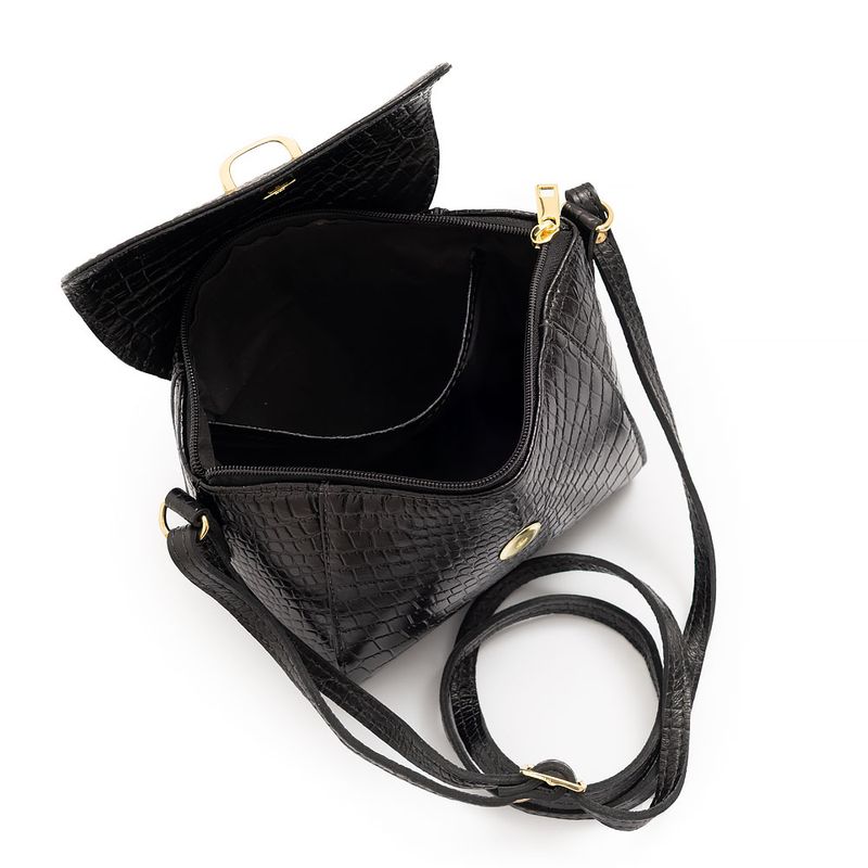 Bolsa Pequena Couro Croco Preto - Constance Calçados