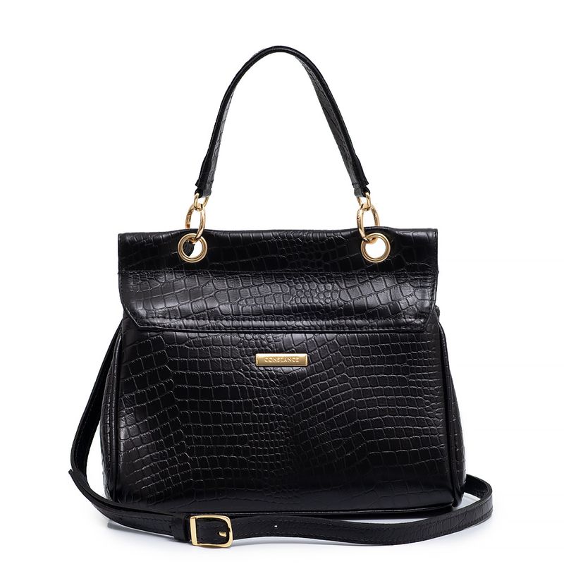 Bolsa Satchel Couro Croco Preto - Constance Calçados