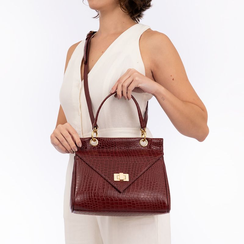 Bolsa Satchel Couro Croco Bordô - Constance Calçados