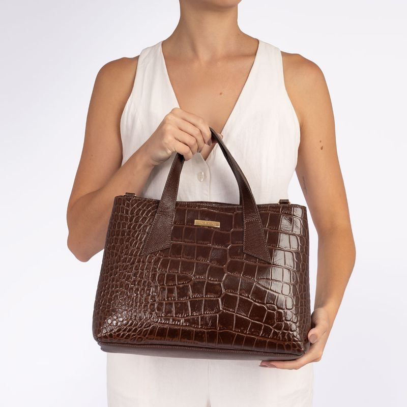 Bolsa Tote Couro Texturizado Café - Constance Calçados