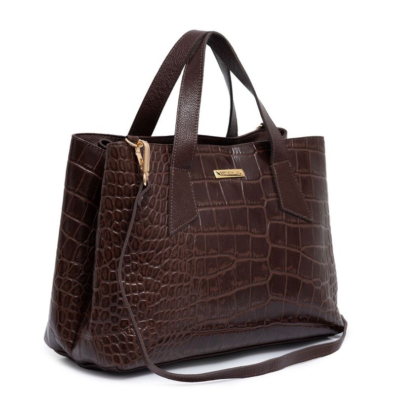 Bolsa Tote Couro Texturizado Café - Constance Calçados